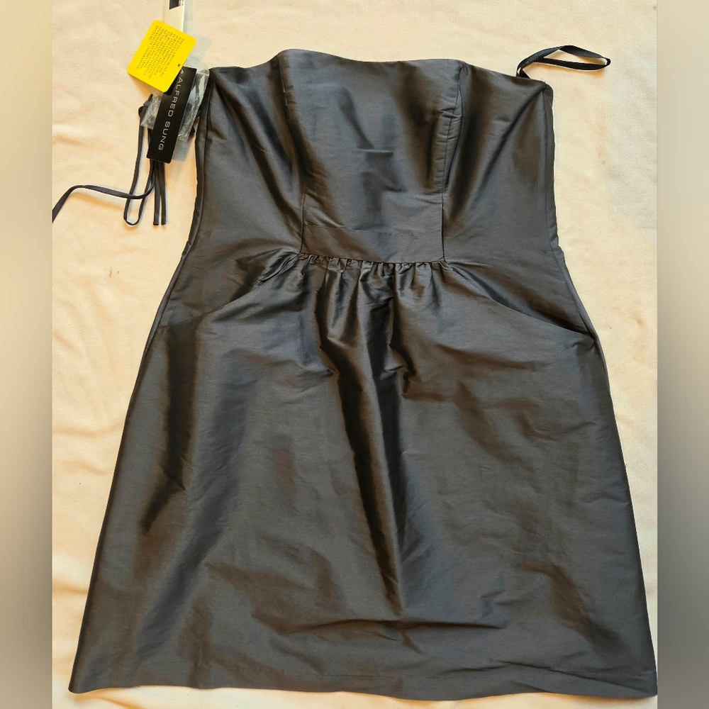 NWT ALFRED SUNG Steel Grey Strapless Or Spaghetti Strap Cocktail Dress Size 12